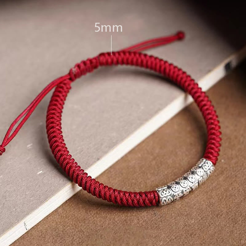 Handmade 999 Sterling Silver Peace and Good Fortune Om Mani Padme Hum Luck Rope Bracelet