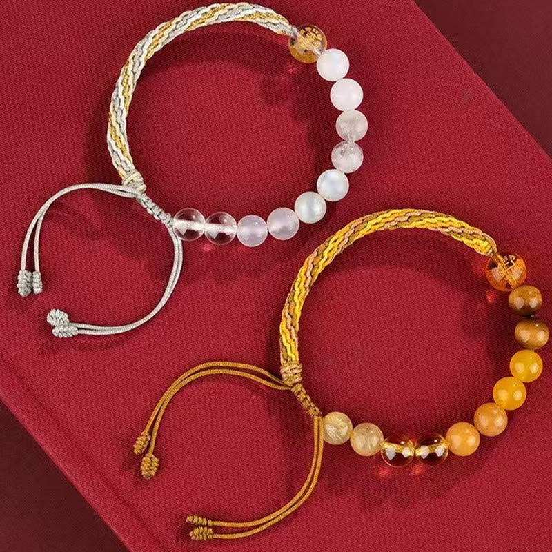 Five Elements Various Crystal Agate Wealth Reincarnation Knot Braid Bracelet