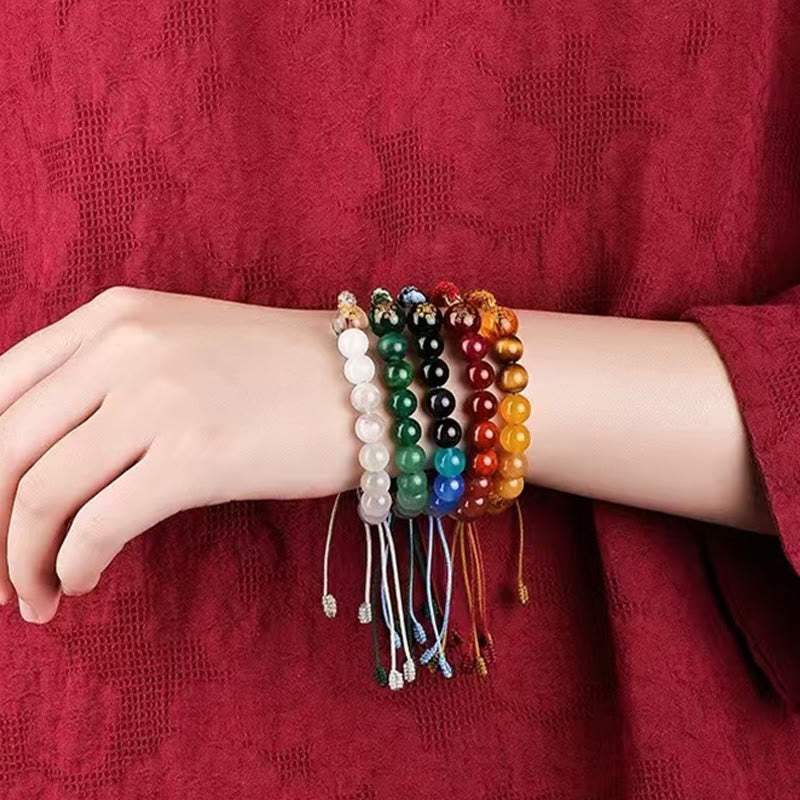 Five Elements Various Crystal Agate Wealth Reincarnation Knot Braid Bracelet