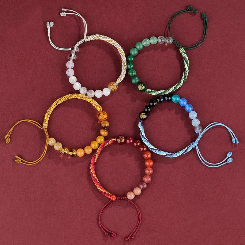 Five Elements Various Crystal Agate Wealth Reincarnation Knot Braid Bracelet