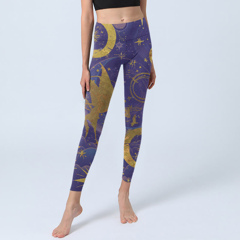 Moon Sun Stars Print Gym Leggings Women's Yoga Pants
