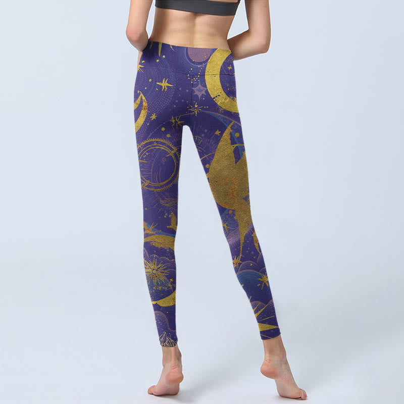 Moon Sun Stars Print Gym Leggings Women's Yoga Pants