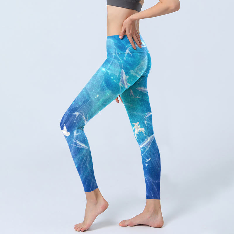 Fish In The Ocean Print Gym Leggings Women's Yoga Pants