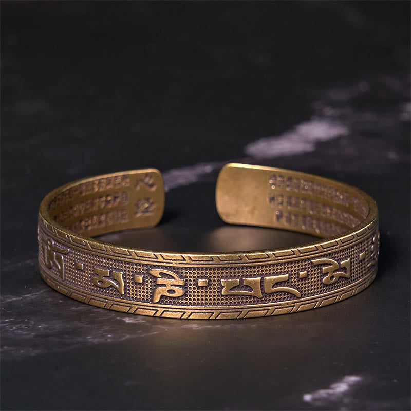Six True Words 'om Mani Padme Hum' Heart Sutra Copper Brass Luck Wisdom Bracelet Bangle