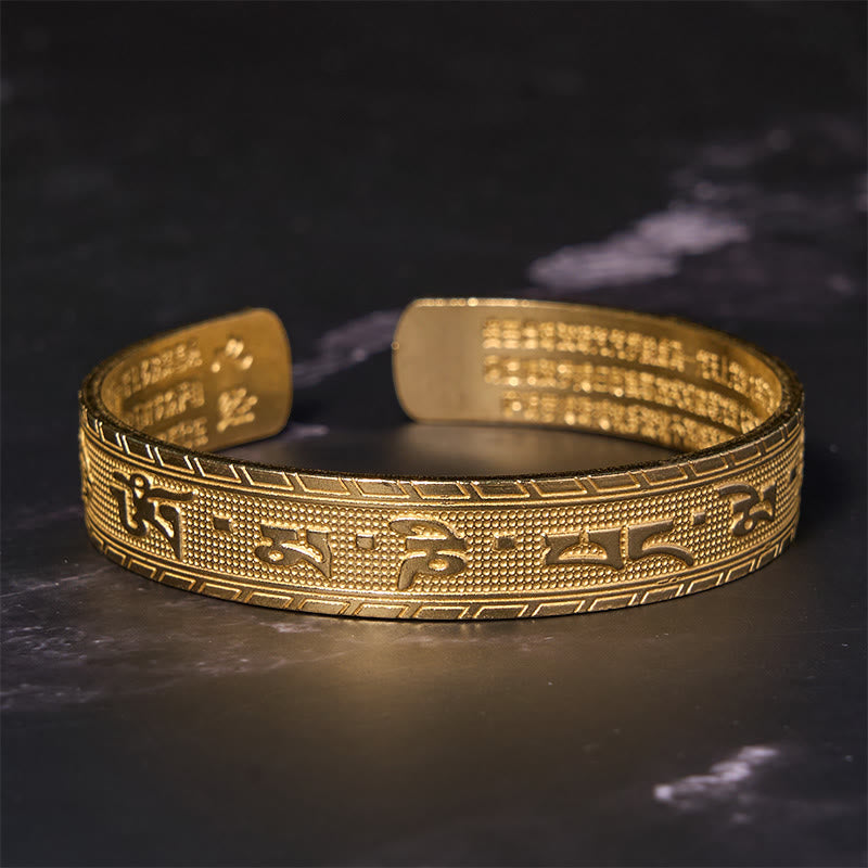Six True Words 'om Mani Padme Hum' Heart Sutra Copper Brass Luck Wisdom Bracelet Bangle