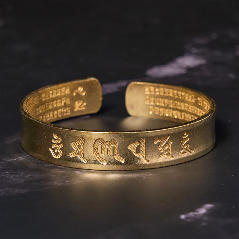 Six True Words 'om Mani Padme Hum' Heart Sutra Copper Brass Inner Peace Cuff Bracelet Bangle