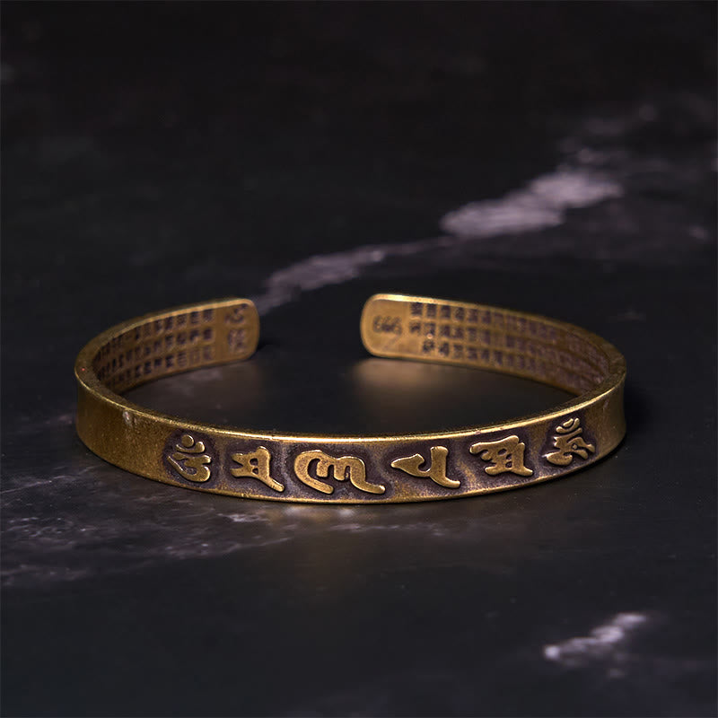 Six True Words 'om Mani Padme Hum' Heart Sutra Copper Brass Wisdom Peace Cuff Bracelet Bangle