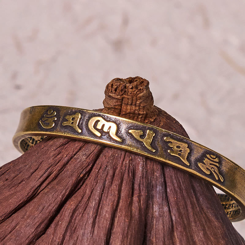 Six True Words 'om Mani Padme Hum' Heart Sutra Copper Brass Wisdom Peace Cuff Bracelet Bangle