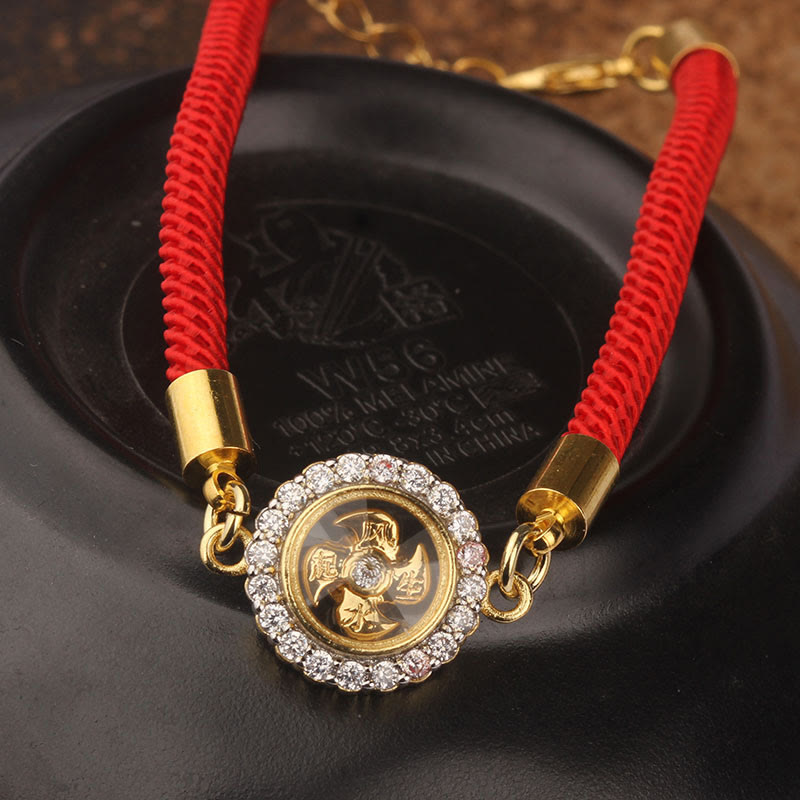 Red String Copper Brass Rotatable Windmill Feng Sheng Shui Qi Protection Braided Bracelet