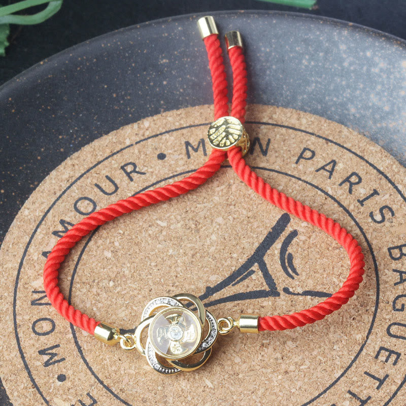 Rotatable Plum Red String Copper Brass Windmill Feng Sheng Shui Qi Protection Braided Bracelet
