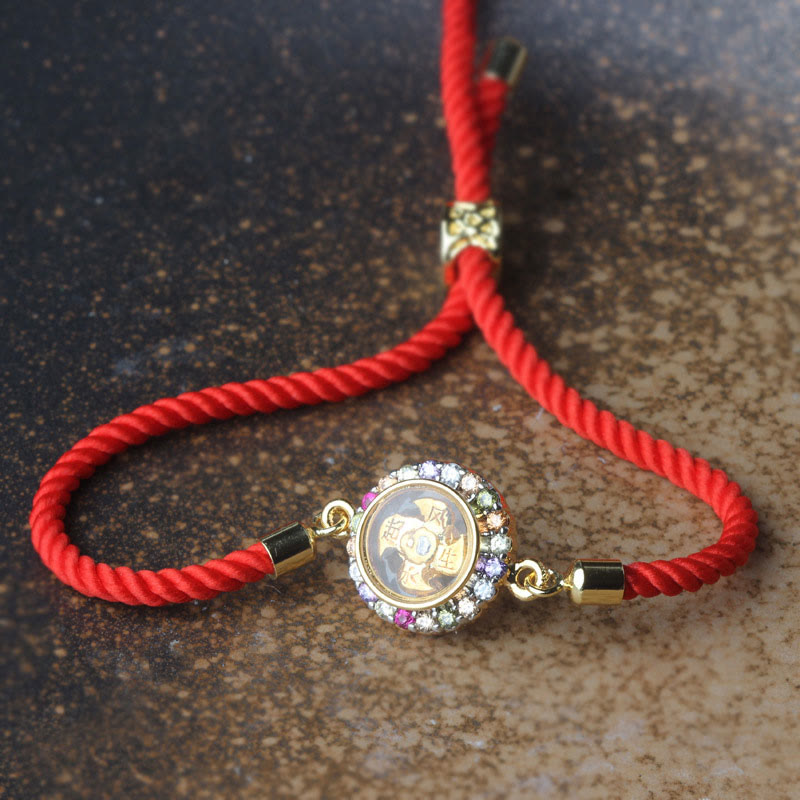 Copper Brass Color Rotatable Windmill Feng Sheng Shui Qi Fu Red String Faith Braided Bracelet