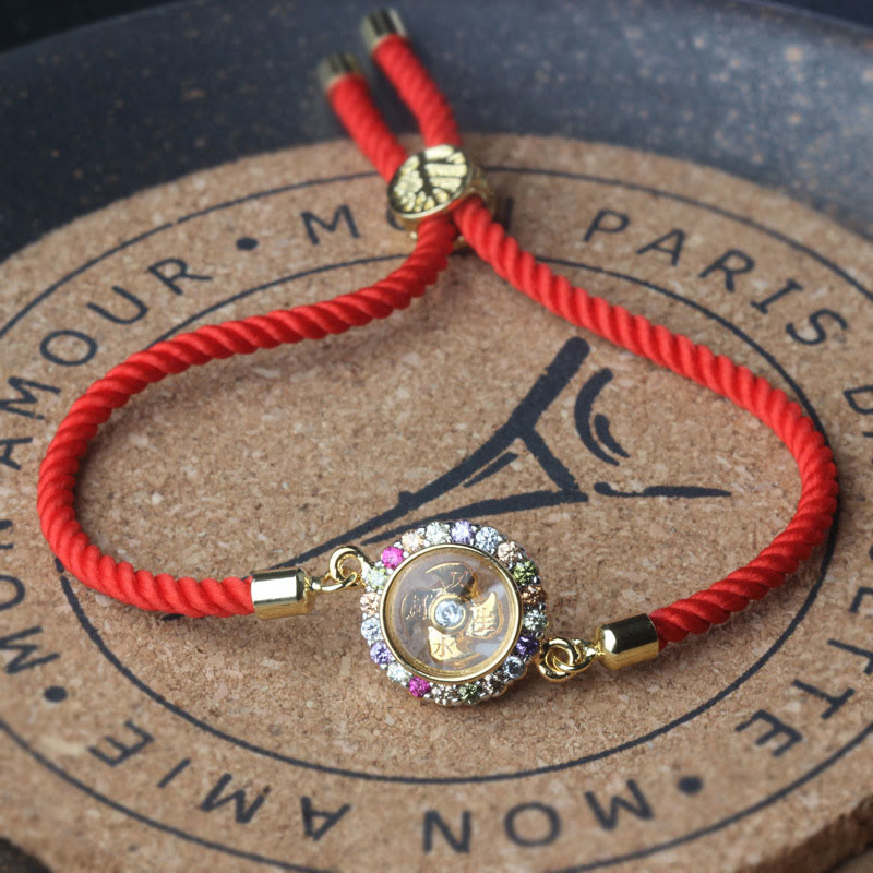 Copper Brass Color Rotatable Windmill Feng Sheng Shui Qi Fu Red String Faith Braided Bracelet