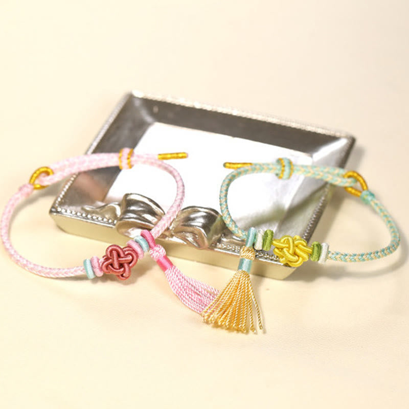 Colorful String Peach Blossom Knot Tassels Protection Bracelet