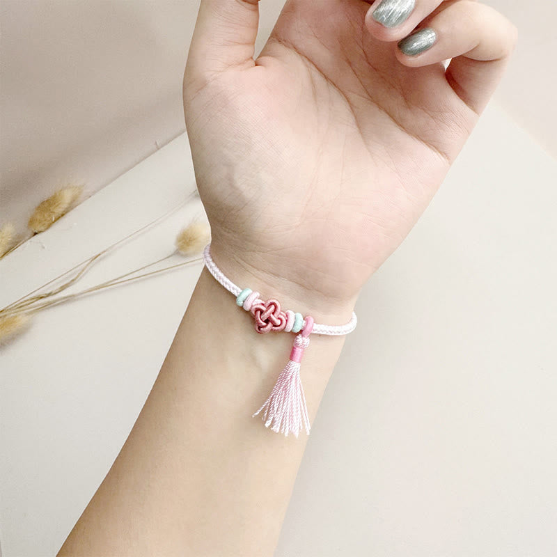 Colorful String Peach Blossom Knot Tassels Protection Bracelet
