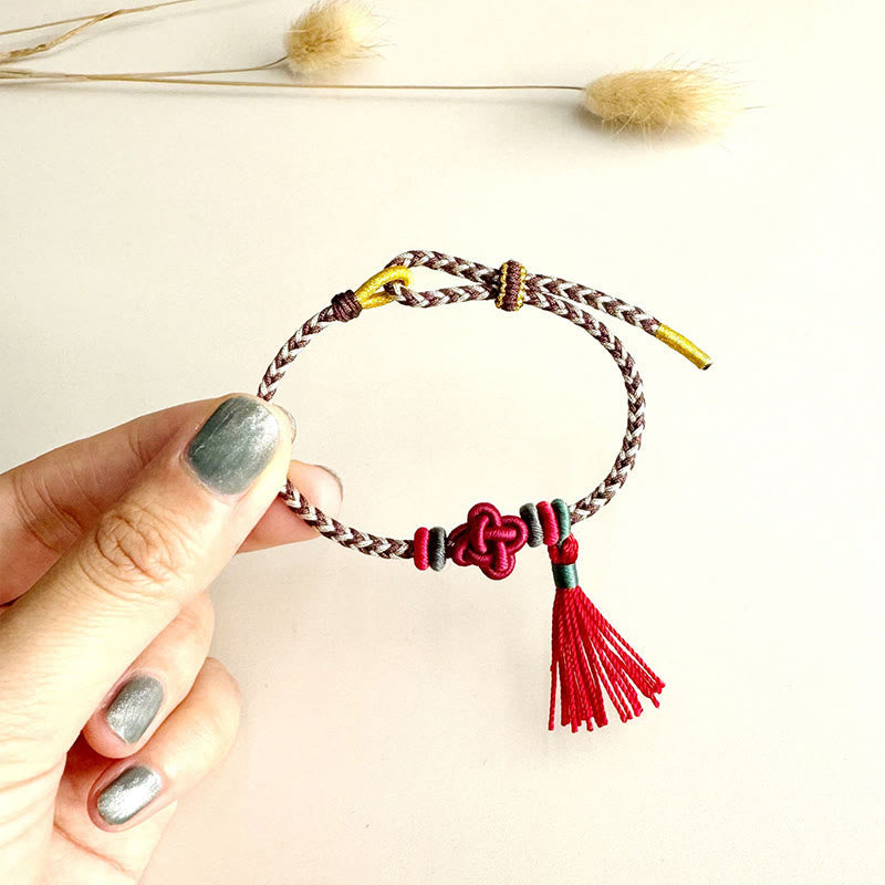 Colorful String Peach Blossom Knot Tassels Protection Bracelet