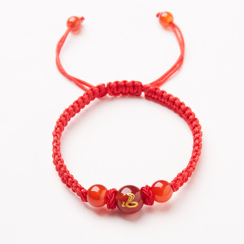 Natural Red Agate Chinese Zodiac Red String Braided Protection Luck Bracelet