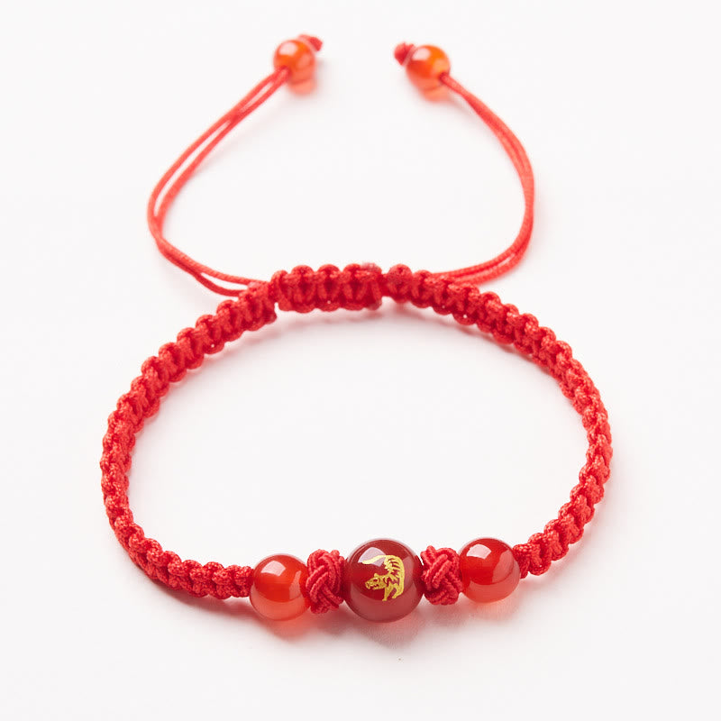 Natural Red Agate Chinese Zodiac Red String Braided Protection Luck Bracelet