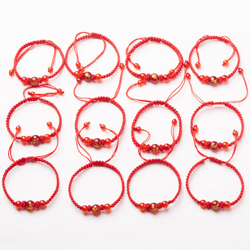 Natural Red Agate Chinese Zodiac Red String Braided Protection Luck Bracelet