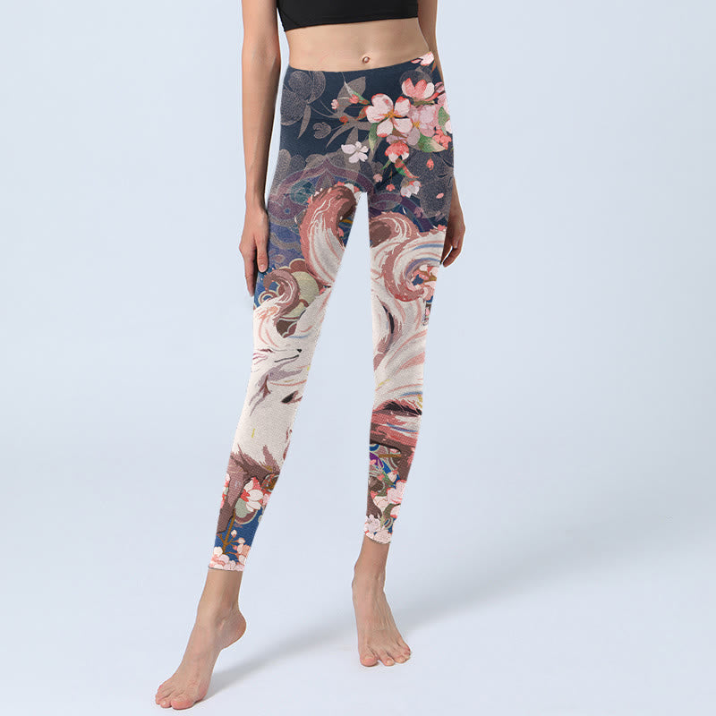 Fox Cherry Blossoms Gym Leggings Women's Yoga Pants