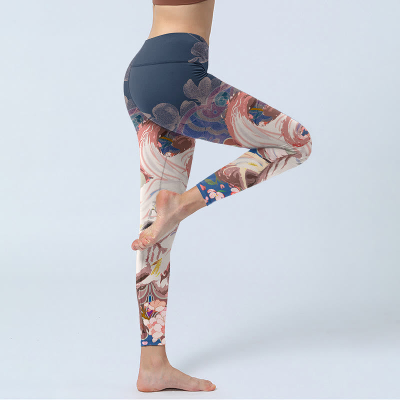 Fox Cherry Blossoms Gym Leggings Women's Yoga Pants