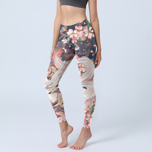 Fox Cherry Blossoms Gym Leggings Women's Yoga Pants