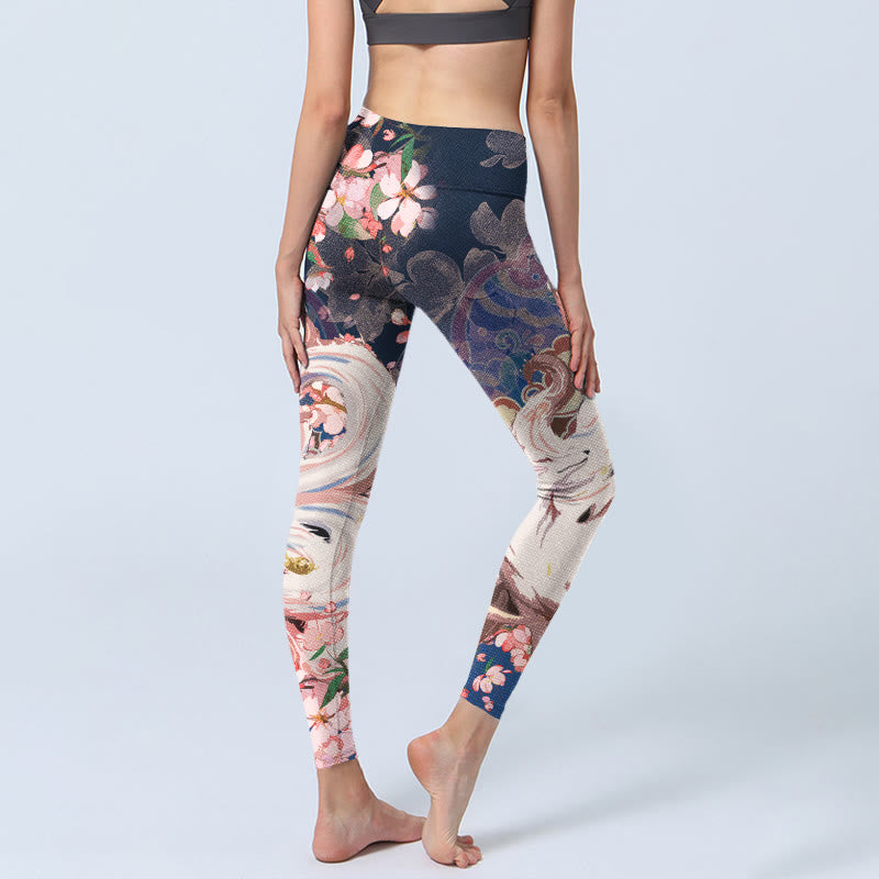 Fox Cherry Blossoms Gym Leggings Women's Yoga Pants