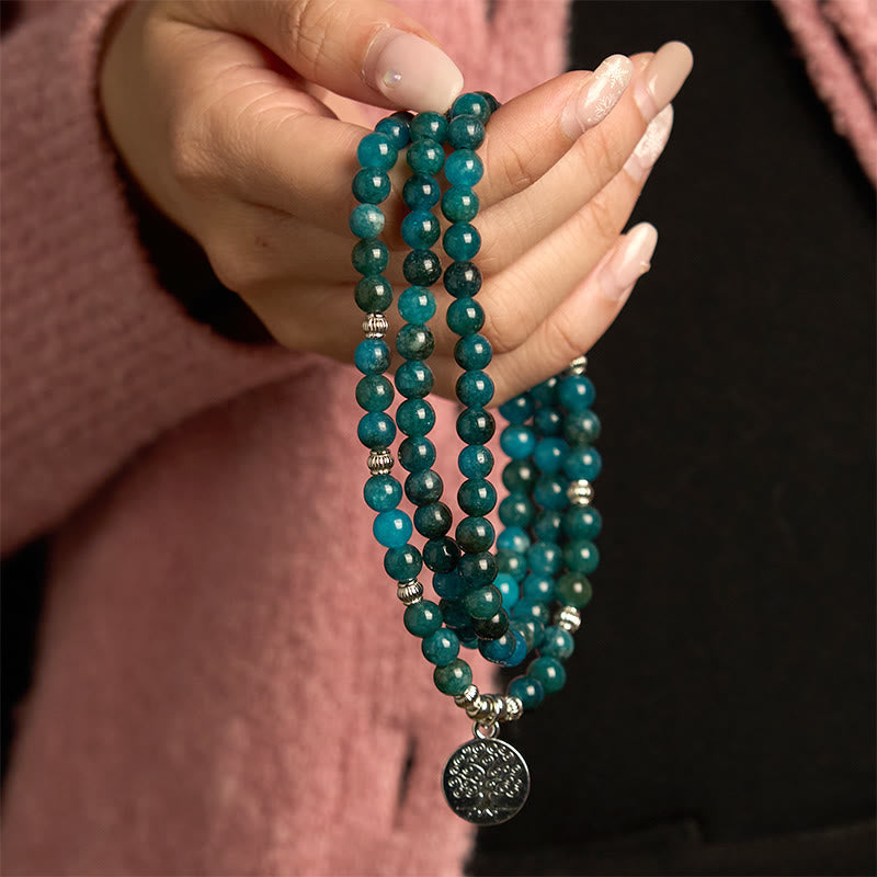 108 Mala Beads Apatite Bead Om The Tree Of Life Lotus Bracelet