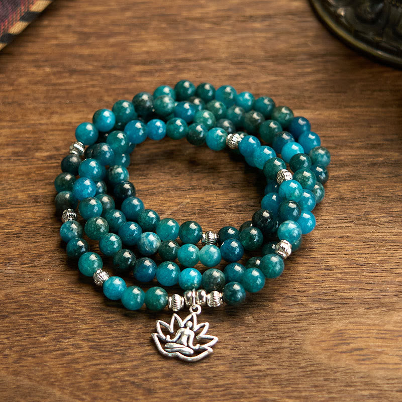 108 Mala Beads Apatite Bead Om The Tree Of Life Lotus Bracelet
