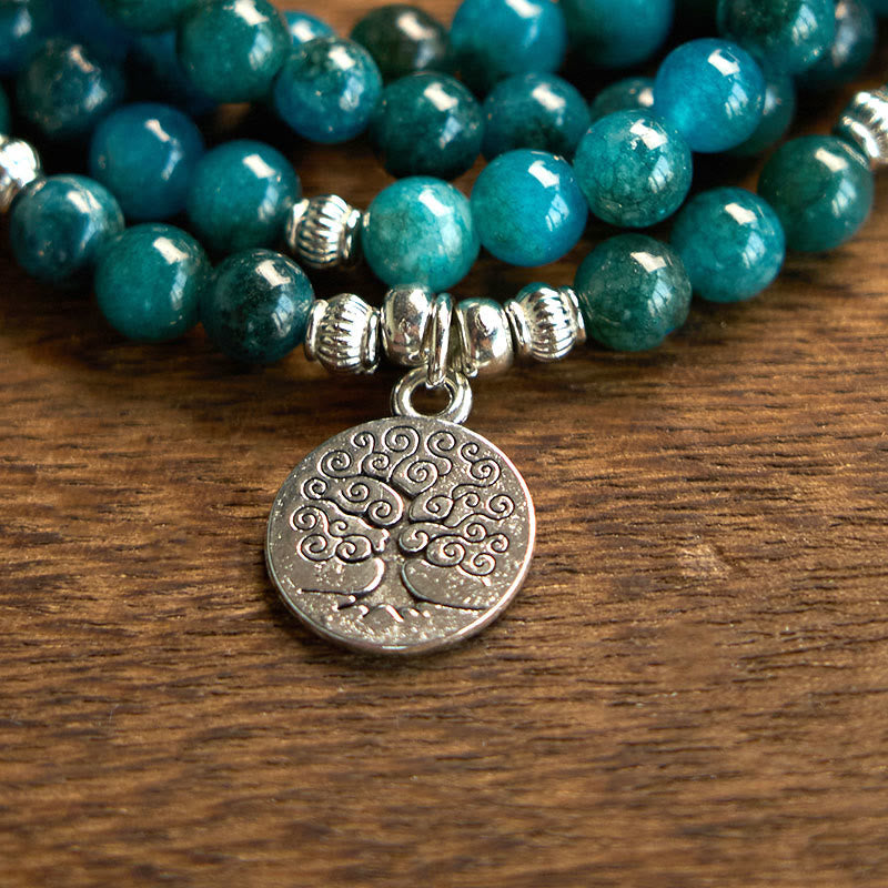 108 Mala Beads Apatite Bead Om The Tree Of Life Lotus Bracelet