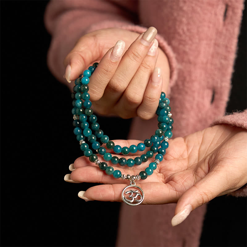 108 Mala Beads Apatite Bead Om The Tree Of Life Lotus Bracelet