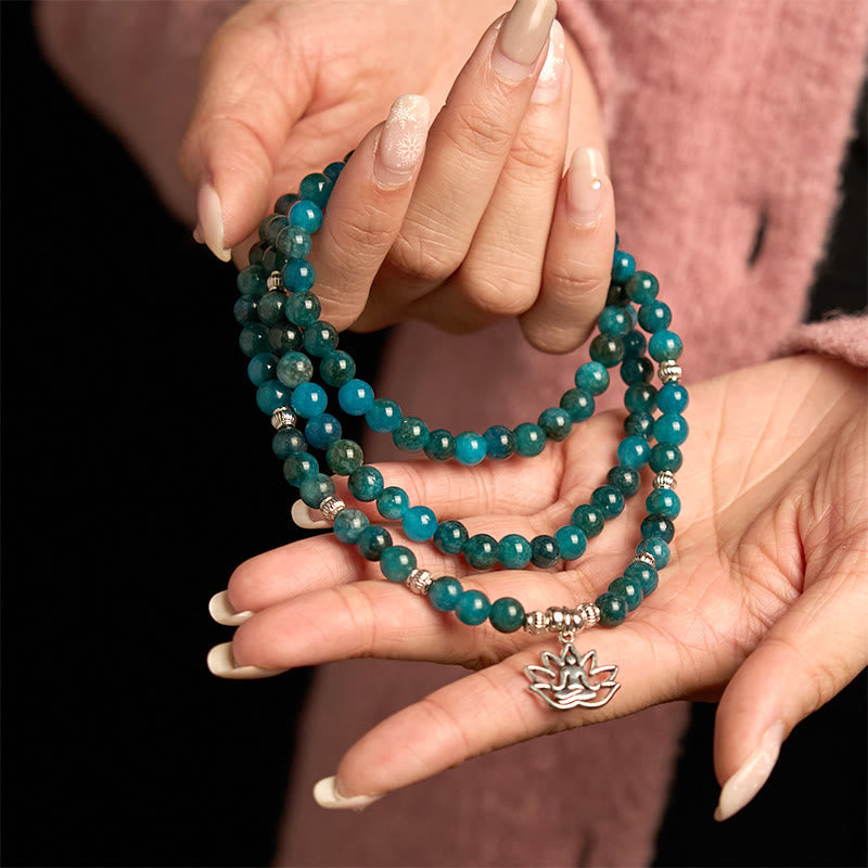 108 Mala Beads Apatite Bead Om The Tree Of Life Lotus Bracelet