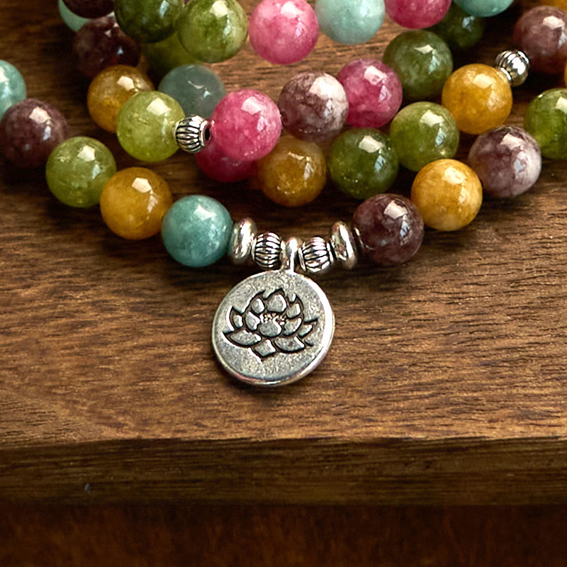 108 Mala Beads Multi-layer Natural Tourmaline Lotus Wisdom Bracelet