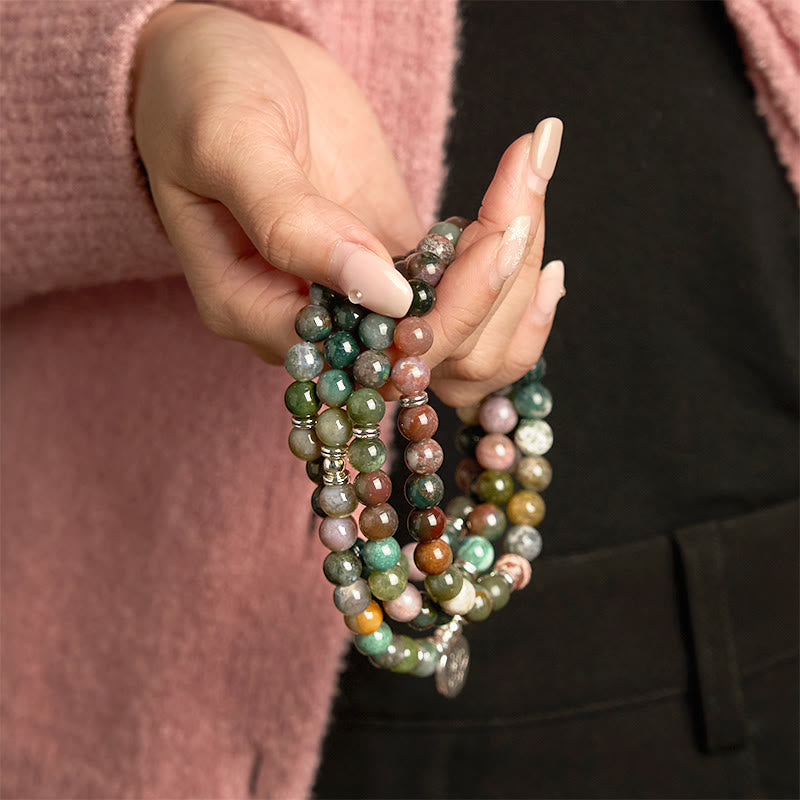 108 Mala Beads Natural Stone Indian Agate Lotus Calm Bracelet