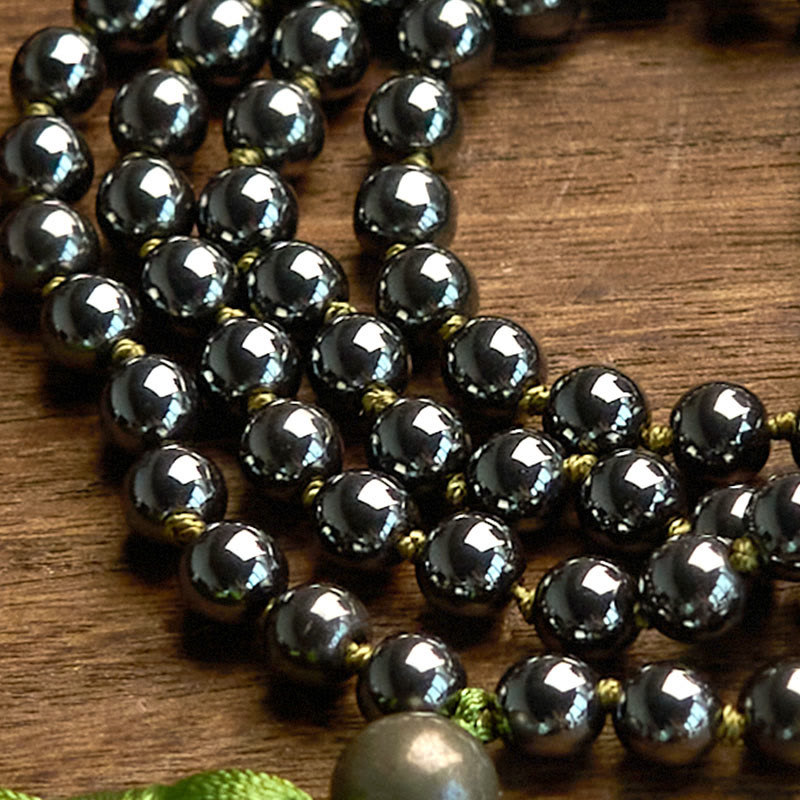 108 Mala Beads Natural Stone Hematite Tassel Powerful Bracelet