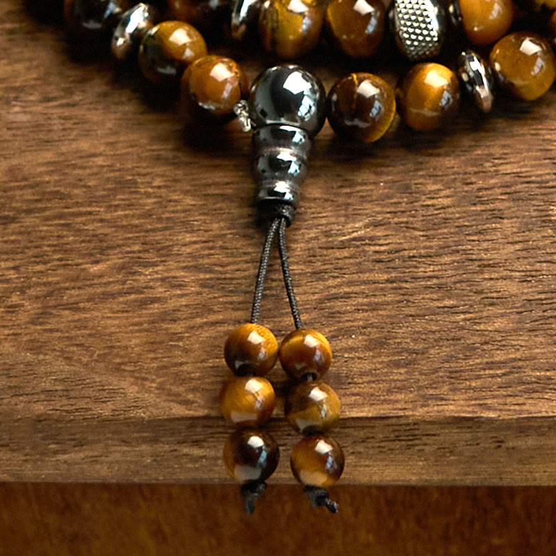 108 Mala Beads Natural Stone Tiger Eye Multi-turn Protection Bracelet