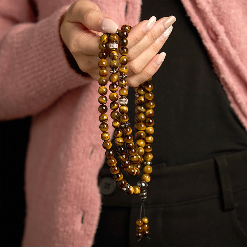 108 Mala Beads Natural Stone Tiger Eye Multi-turn Protection Bracelet