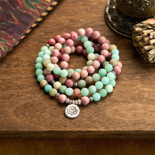 108 Mala Beads Rhodonite Amazonite Lotus Bracelet