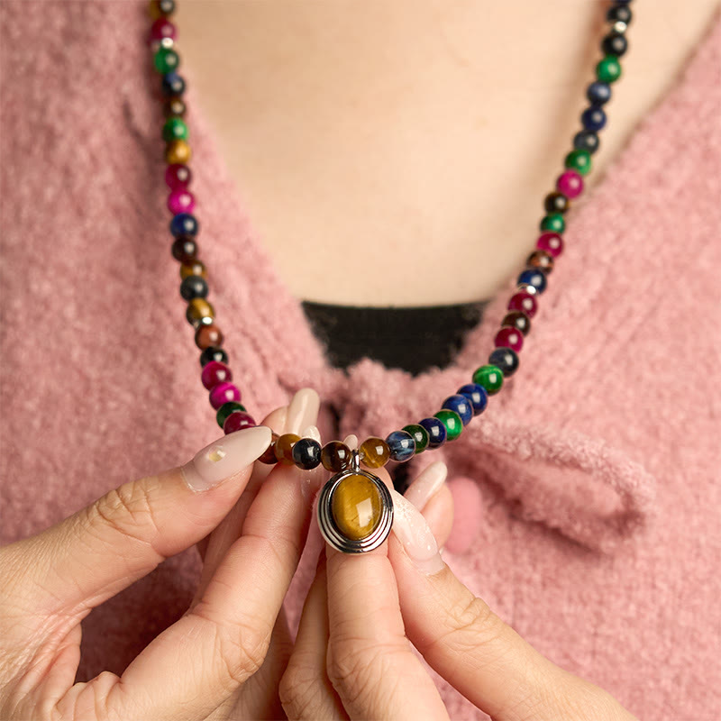 108 Mala Beads Natural Colorful Tiger Eye Stone Multi-turn Protection Bracelet