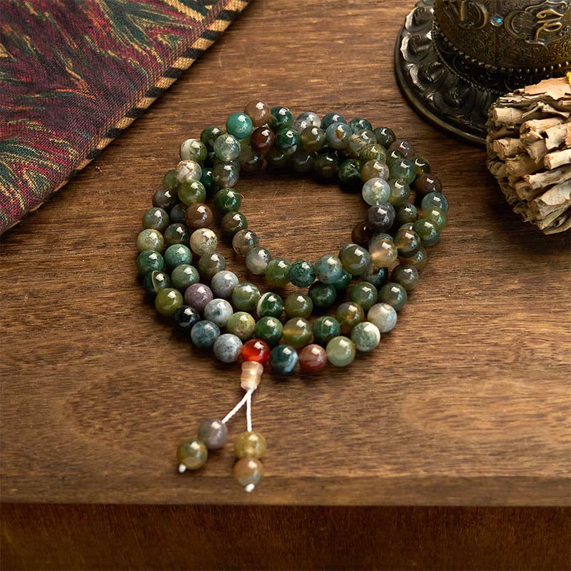 108 Mala Beads Natural Stone Moss Agate Multi-turn Bracelet