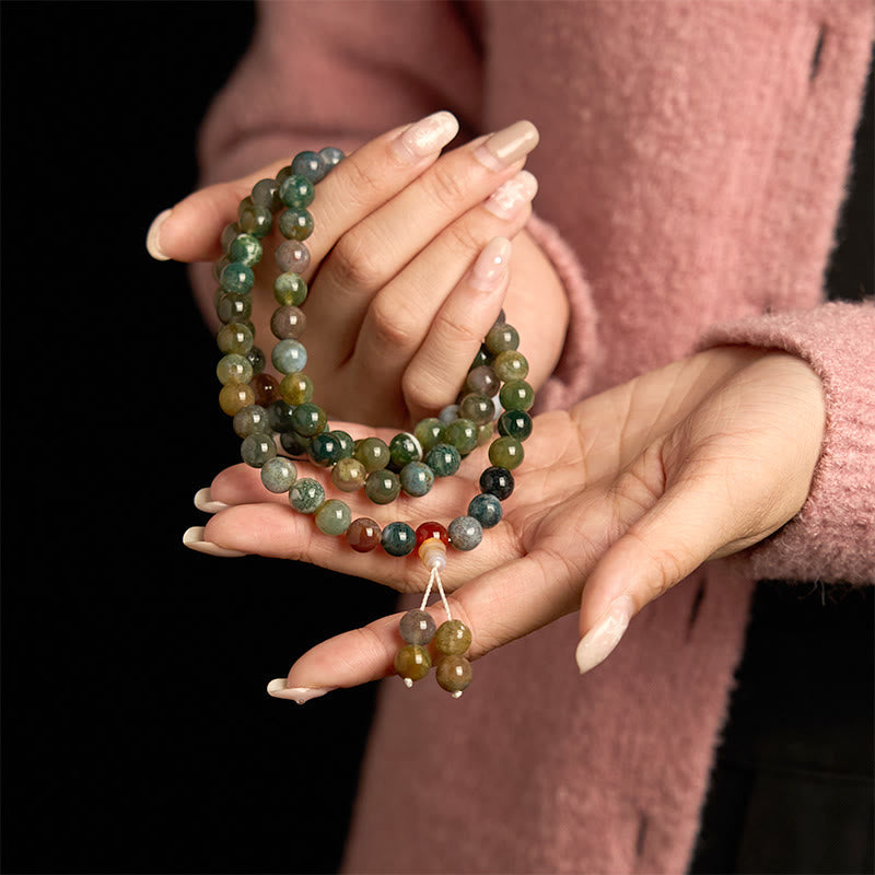 108 Mala Beads Natural Stone Moss Agate Multi-turn Bracelet