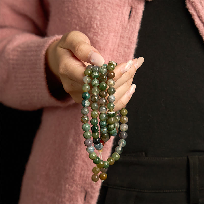 108 Mala Beads Natural Stone Moss Agate Multi-turn Bracelet