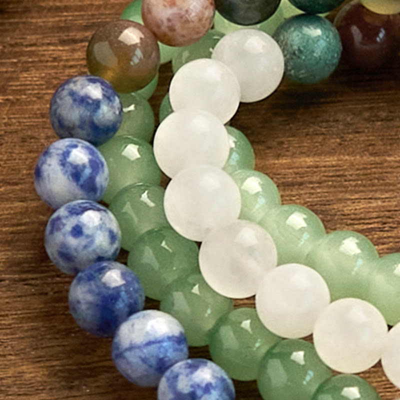 108 Mala Beads Natural Green Aventurine Blue Spot Jasper Indian Agate Green Tassel Luck Bracelet