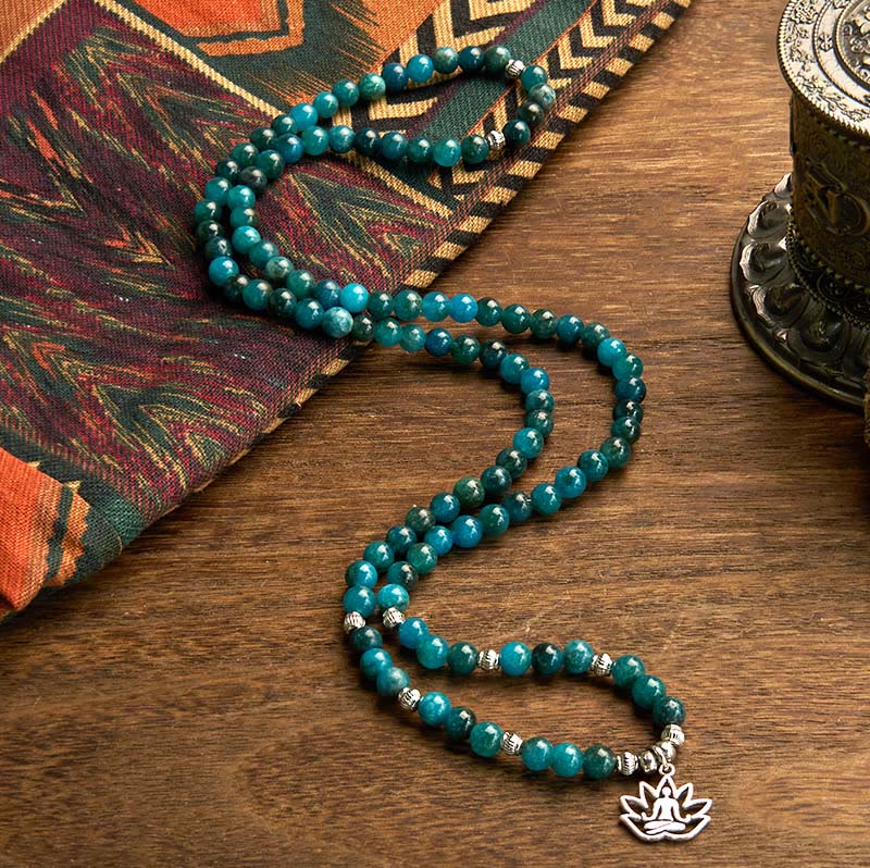 108 Mala Beads Apatite Bead Om The Tree Of Life Lotus Bracelet