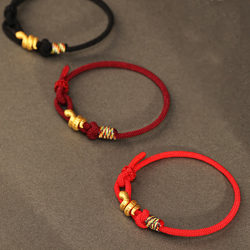 999 Gold Year of the Snake Design Handmade Luck Protection Rope Braided Bracelet