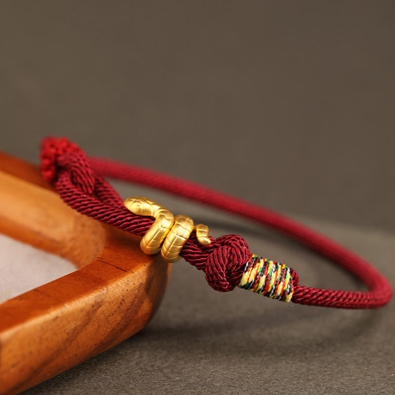 999 Gold Year of the Snake Design Handmade Luck Protection Rope Braided Bracelet