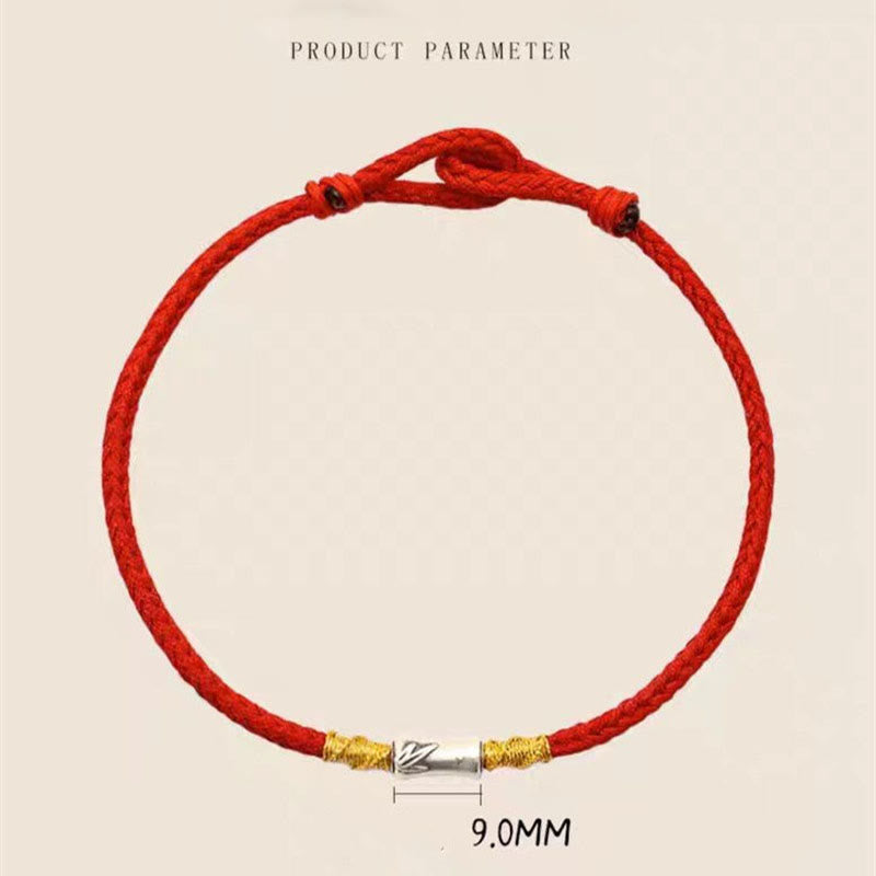 Handmade 925 Sterling Silver Bamboo Design Red String Luck Braided Bracelet