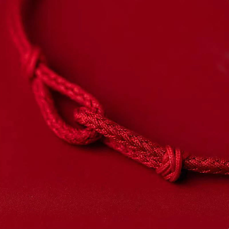 Handmade 925 Sterling Silver Bamboo Design Red String Luck Braided Bracelet