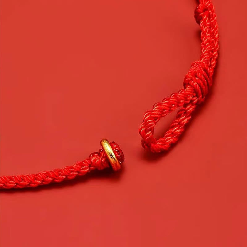 Handmade Braided Red String 925 Sterling Silver Fu Character Luck Bracelet