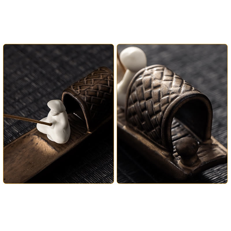 Fisherman Zen Brown Ceramic Stick Incense Burner Decoration