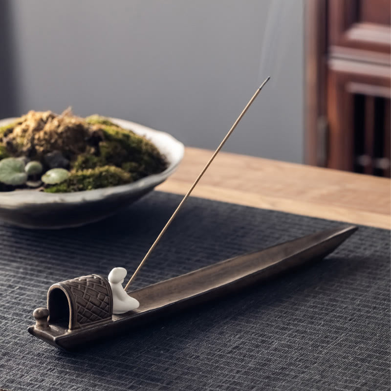 Fisherman Zen Brown Ceramic Stick Incense Burner Decoration